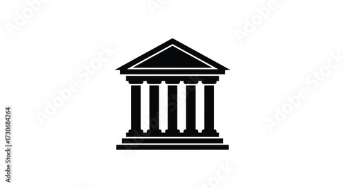 Classical building facade with columns and triangular pediment silhouette