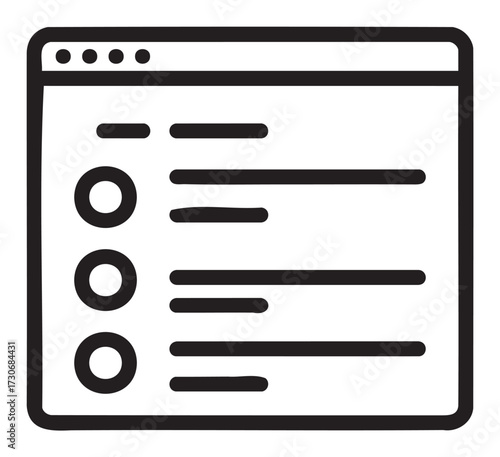 Minimalist web browser interface with list and icons - stock vector