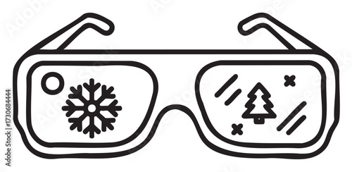 Winter-themed glasses with snowflake and christmas tree design - stock vector