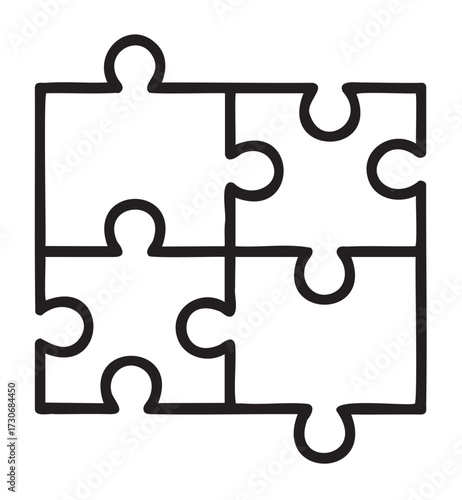 Simple black and white puzzle piece outline - stock vector