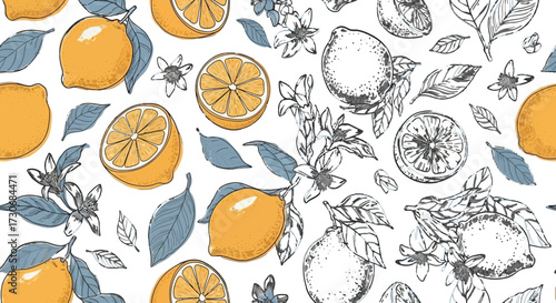 Seamless vector pattern with citrus fruit slices like orange, lemon, and lime, or a seamless pattern with pumpkins and autumn leaves, or even seamless pattern with Easter eggs