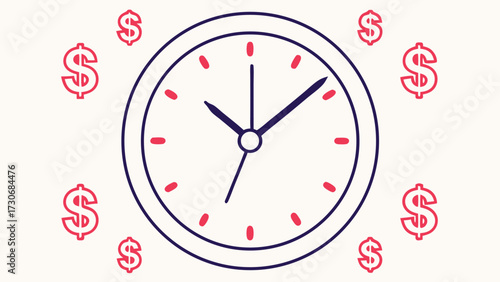 Time is Money Concept with Clock and Dollar Signs currency