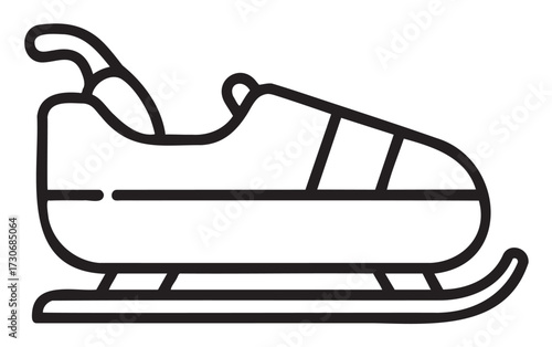 Simple black and white outline of a snow sled or sleigh icon for winter sports - stock vector