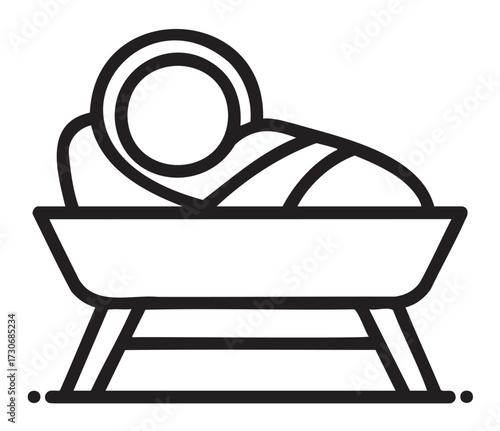 Simple icon of baby in manger - stock vector