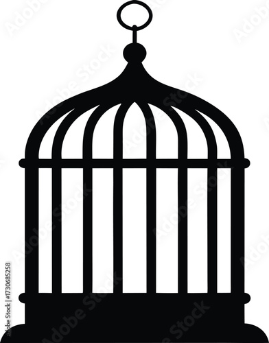 Bird Cage Silhouette - Black Vector Illustration on White Background. Symbol of Freedom, Imprisonment, or Pet Concept. Isolated for Easy Use.