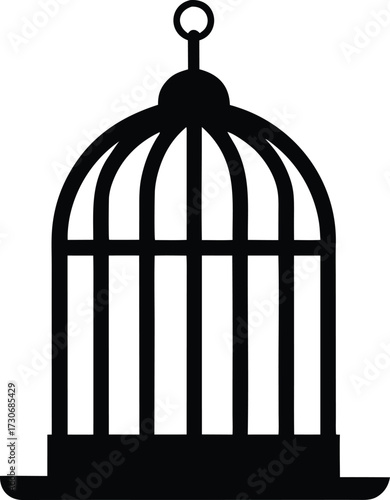 Bird Cage Silhouette - Black Vector Illustration on White Background. Symbol of Freedom, Imprisonment, or Pet Concept. Isolated for Easy Use.