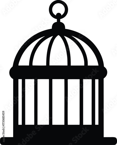Bird Cage Silhouette - Black Vector Illustration on White Background. Symbol of Freedom, Imprisonment, or Pet Concept. Isolated for Easy Use.