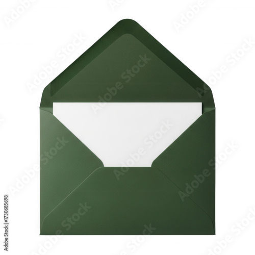 Green envelope with white paper isolated on a transparent background open