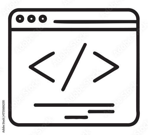 Simple web page with html code symbol in browser window icon - stock vector