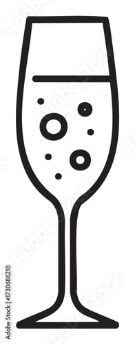 Minimalist illustration of a sparkling wine glass with bubbles - stock vector