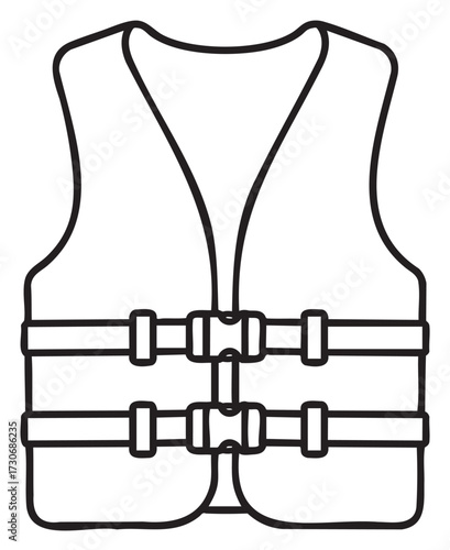 Outline drawing of a safety life vest with buckles and straps - stock vector