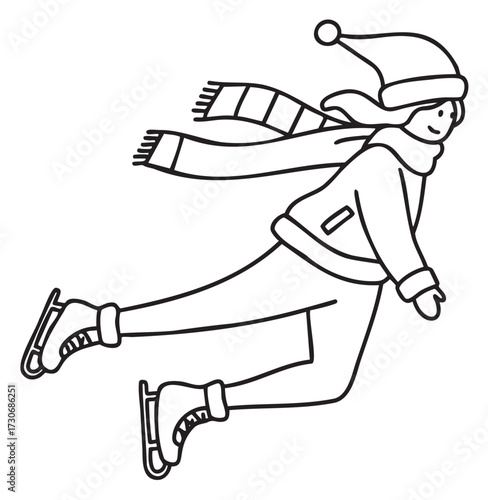 Female skater in winter outfit with scarf and hat icon design - stock vector
