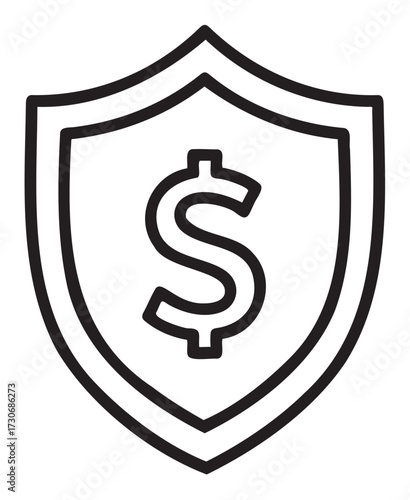 Dollar symbol shield icon representing financial security and protection - stock vector