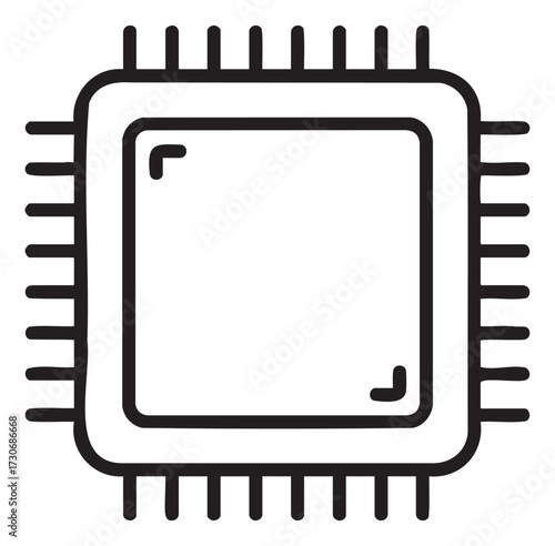 Minimalist black and white microchip illustration with circuit detail - stock vector