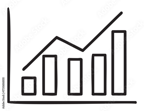 Hand-drawn bar and line graph showing positive trend in data analysis - stock vector