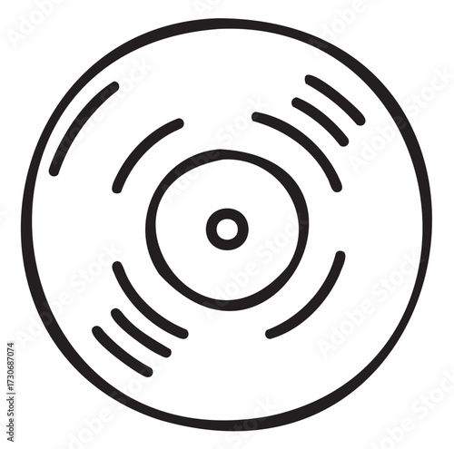 Minimalistic line art vinyl record icon with sound waves - stock vector