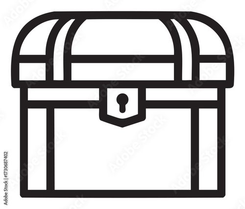 Simple outline of a closed treasure chest with lock icon design - stock vector
