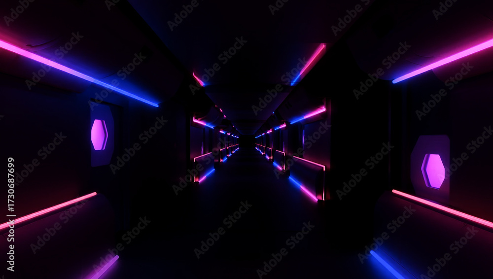 Obraz premium Futuristic neon tunnel with purple and blue lights image