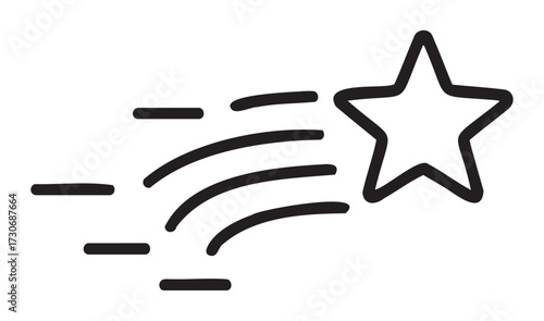 Black outline shooting star icon with minimalist design elements - stock vector