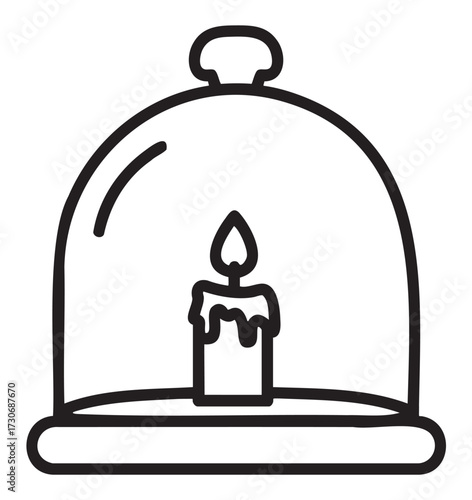 Candle with dripping wax under glass dome line icon - stock vector