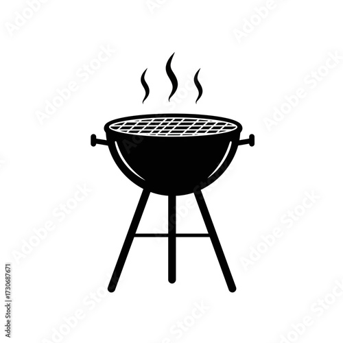 Outdoor Barbecue Grill Icon – Black Silhouette of Charcoal BBQ