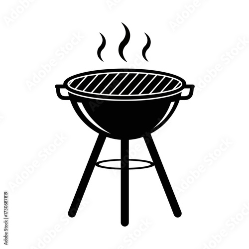 Outdoor Barbecue Grill Icon – Black Silhouette of Charcoal BBQ
