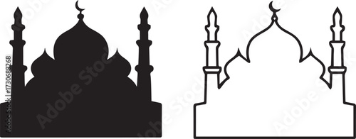 Islamic mosque silhouette with intricate architectural details