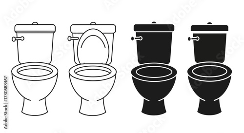Toilet Icon Set – Various Bathroom WC Symbols in Black and White