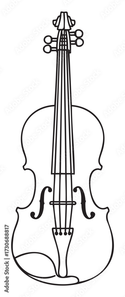 Fototapeta premium Black and white outline of a violin for coloring or design use - stock vector
