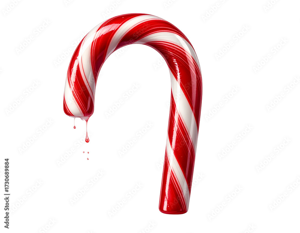 Fototapeta premium Realistic Red and White Candy Cane, Front View, Transparent Background