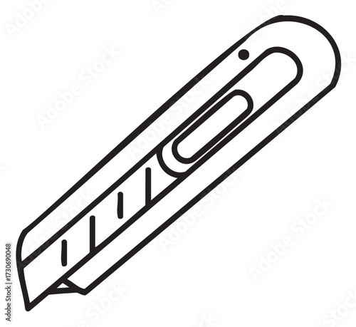 Black and white illustration of a utility knife with retractable blade - stock vector