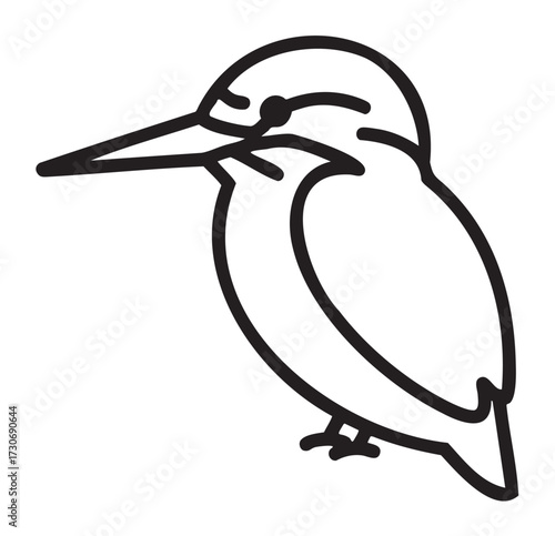 Line art of a kingfisher bird in profile view with simple outlines - stock vector