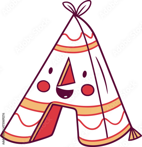 Glowing native american teepee illuminated with festive lights isolated on transparent background