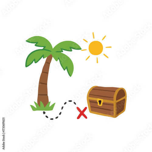 X Marks The Spot Treasure Find. Vibrant illustration depicting an exciting quest for hidden wealth. A path leads to an ultimate goal, symbolizing success and discovery.