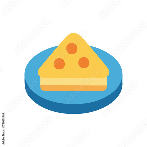Sweet Dessert Slice on Blue Plate. A delightful triangular confection, reminiscent of a cake or tart, rests on a vibrant dish. It represents simple pleasures and delicious moments.