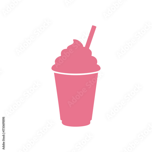 Delicious Pink Refreshment Graphic. A vibrant silhouette shows a sugary drink crowned with topping and a straw. This symbol evokes joyful indulgence and sweet summer moments.