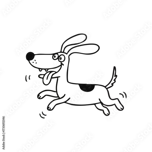 Happy Cartoon Dog Running Playfully. An animated canine bounds with infectious energy and delight. This gleeful pet embodies freedom and pure joy.