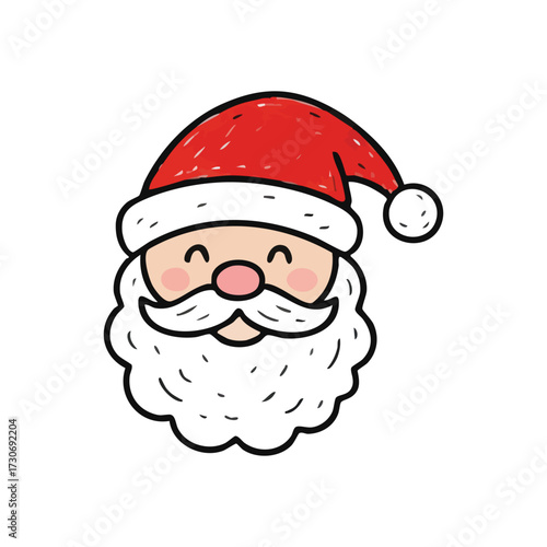 Jolly Father Christmas Head. Sweet animated visage of Saint Nicholas, beaming with delight. This simple holiday character evokes yuletide magic and festive anticipation.