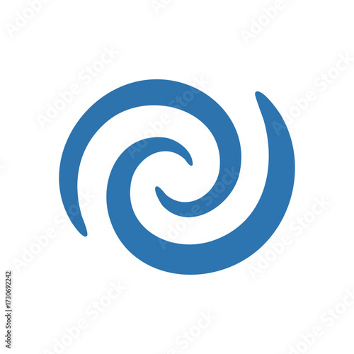 Abstract Blue Swirl Graphic. A minimalist sapphire emblem on white, symbolizing continuous motion, energy, and organic flow. Evokes fluid dynamics and cyclical patterns.