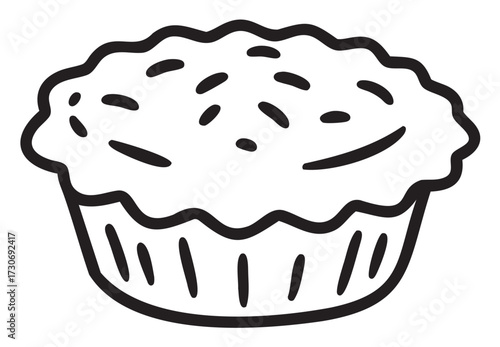 Line art cupcake with sprinkles on top - stock vector