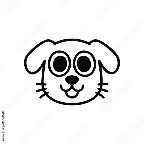 Cute Cartoon Dog Head Illustration. This charming graphic depicts a joyful pup with wide eyes and a pleasant grin, symbolizing loyalty, friendship, and lightheartedness. Perfect for children's.