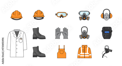 Collection of protective gear and safety equipment for various work environments.