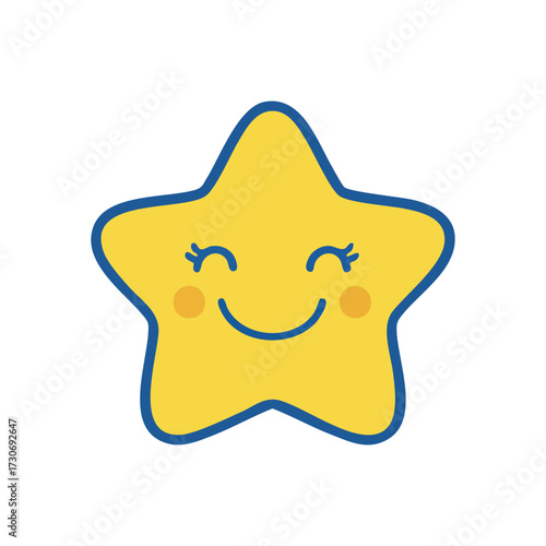 Charming Happy Star Cartoon Design. This delightful yellow celestial body beams with a joyful expression, symbolizing achievement, quality, and overall positivity.