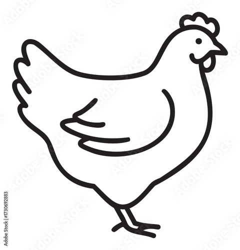 Simple line art of a chicken outline in black on white background - stock vector