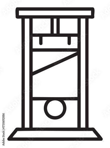Minimalist line art guillotine illustration - historical execution device depiction - stock vector