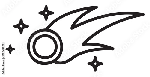 Black and white comet icon with stars - stock vector