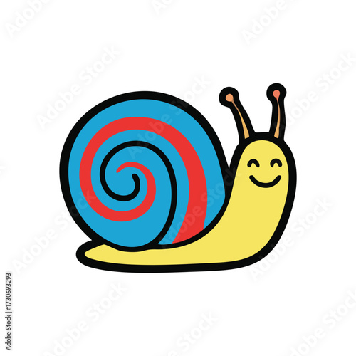 Cheerful Cartoon Snail. This amiable mollusk, with its bright yellow body and spiraled shelter, conveys a sense of calm happiness and playful charm.
