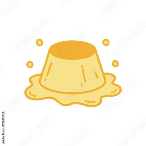 Golden Dessert Pudding Illustration. An appealing graphic of a rich yellow flan, beautifully showing its sweet caramel topping. This image represents joyful culinary delight.