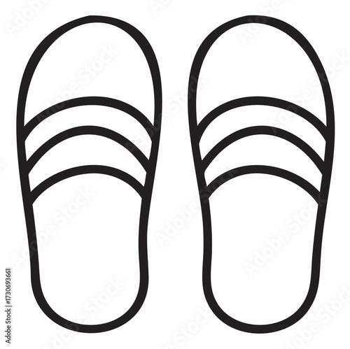 Outline of casual slide sandals with triple straps - stock vector