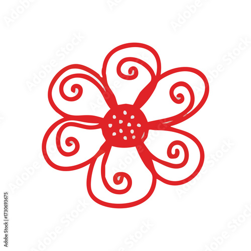 Whimsical Red Swirl Petal Bloom. This vibrant crimson blossom features elegant curling segments, symbolizing happiness and creative flair. Its cheerful aesthetic brightens any design.